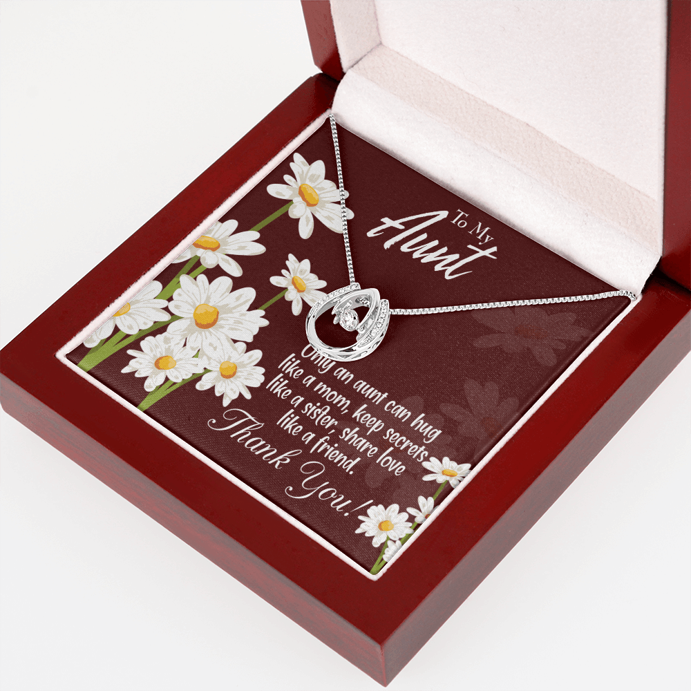 To My Aunt Like Mom Lucky Horseshoe Necklace Message Card 14k w CZ Crystals-Express Your Love Gifts