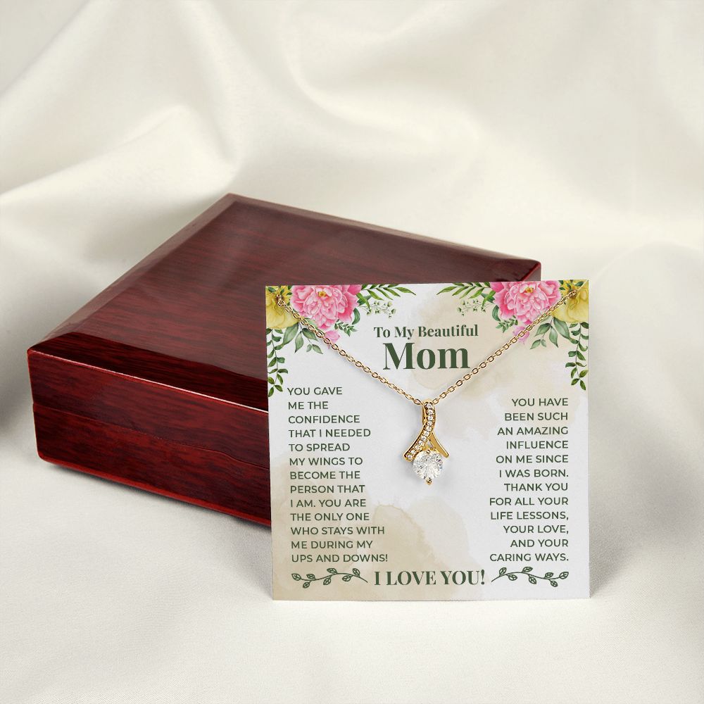 To My Beautiful Mom You Have Been Such an Amazing Influence Alluring Ribbon Necklace Message Card-Express Your Love Gifts