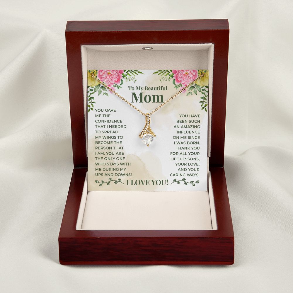 To My Beautiful Mom You Have Been Such an Amazing Influence Alluring Ribbon Necklace Message Card-Express Your Love Gifts