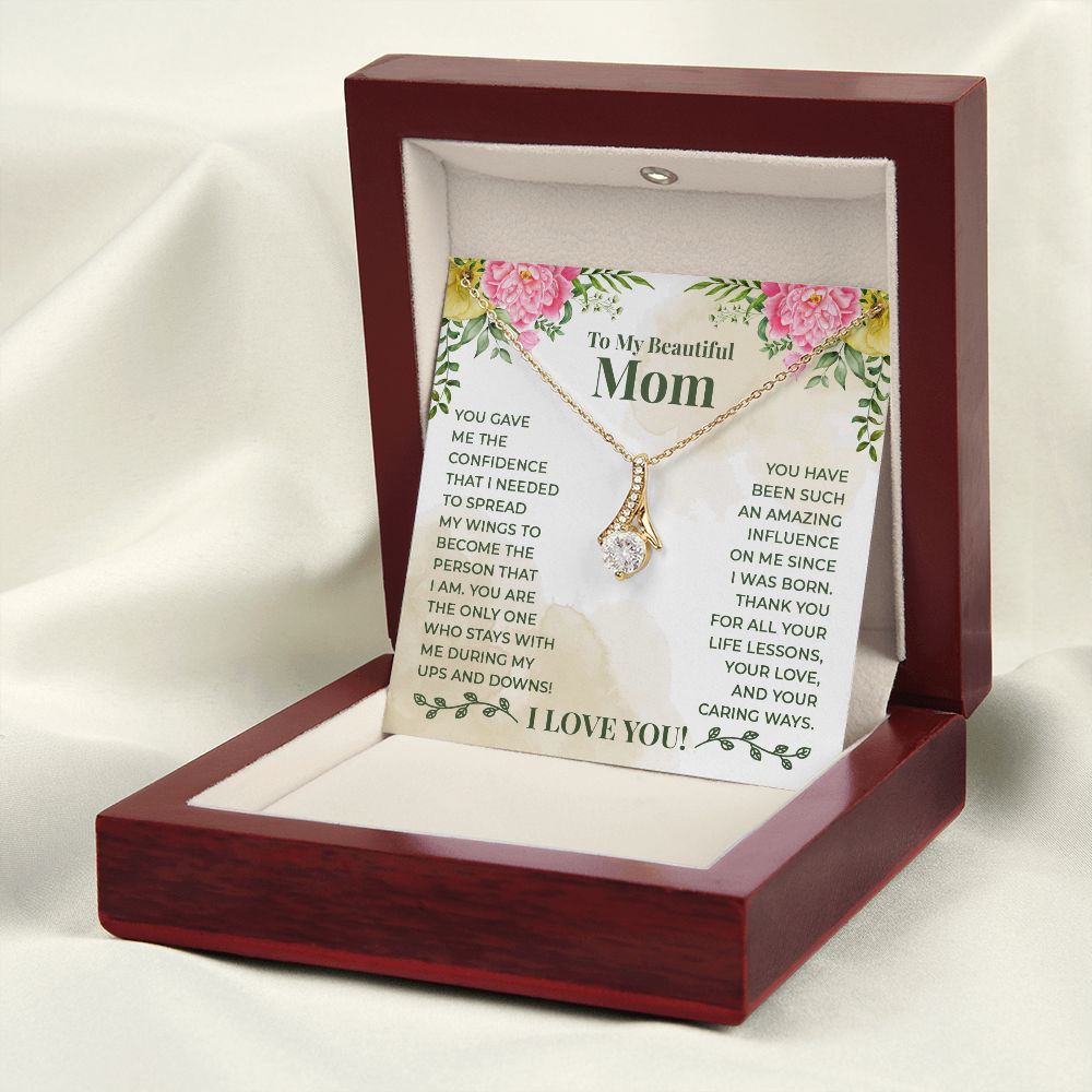 To My Beautiful Mom You Have Been Such an Amazing Influence Alluring Ribbon Necklace Message Card-Express Your Love Gifts