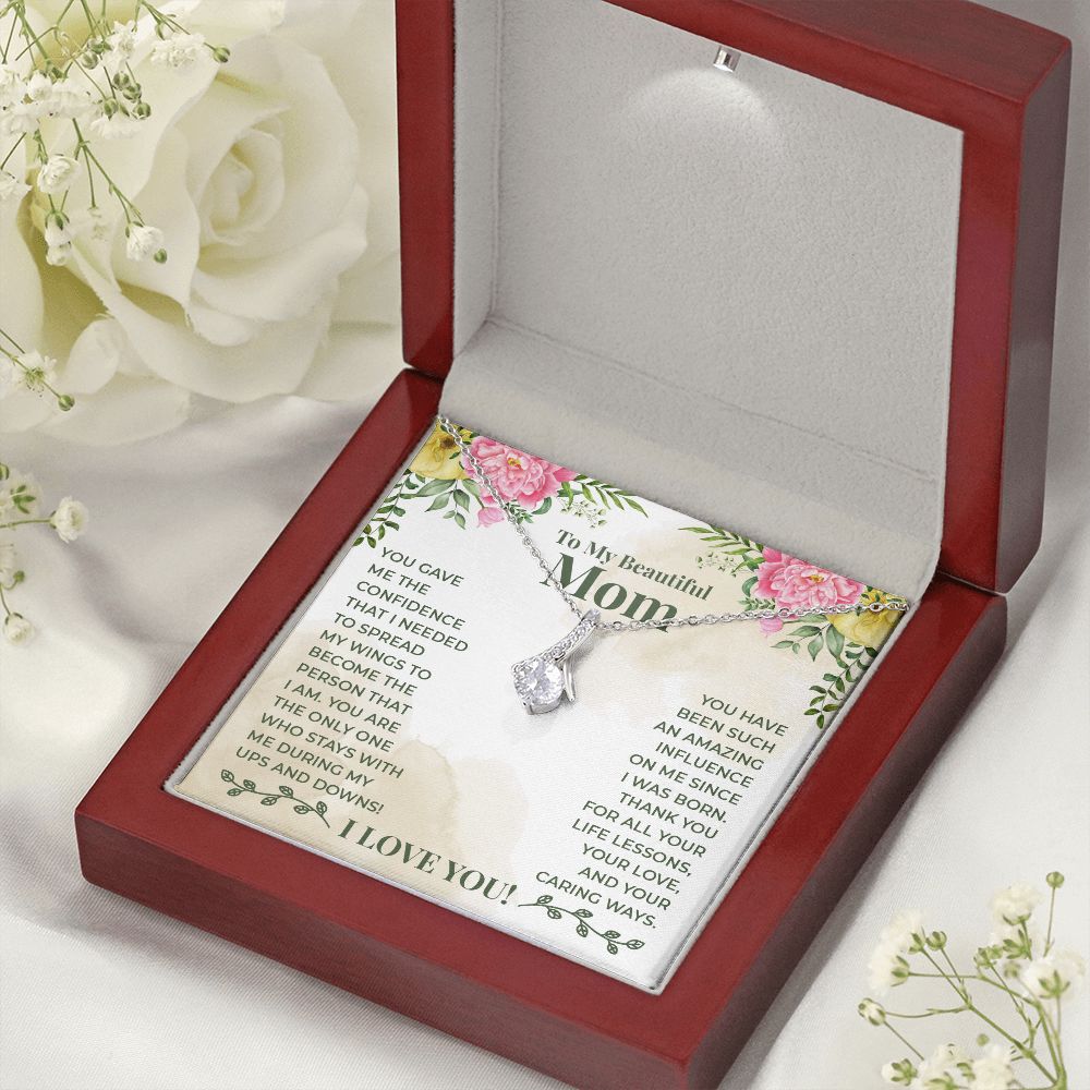 To My Beautiful Mom You Have Been Such an Amazing Influence Alluring Ribbon Necklace Message Card-Express Your Love Gifts