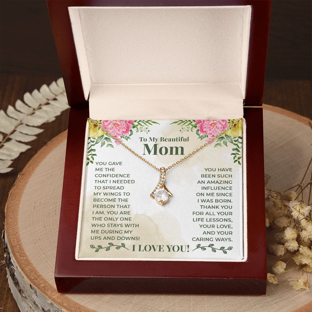 To My Beautiful Mom You Have Been Such an Amazing Influence Alluring Ribbon Necklace Message Card-Express Your Love Gifts