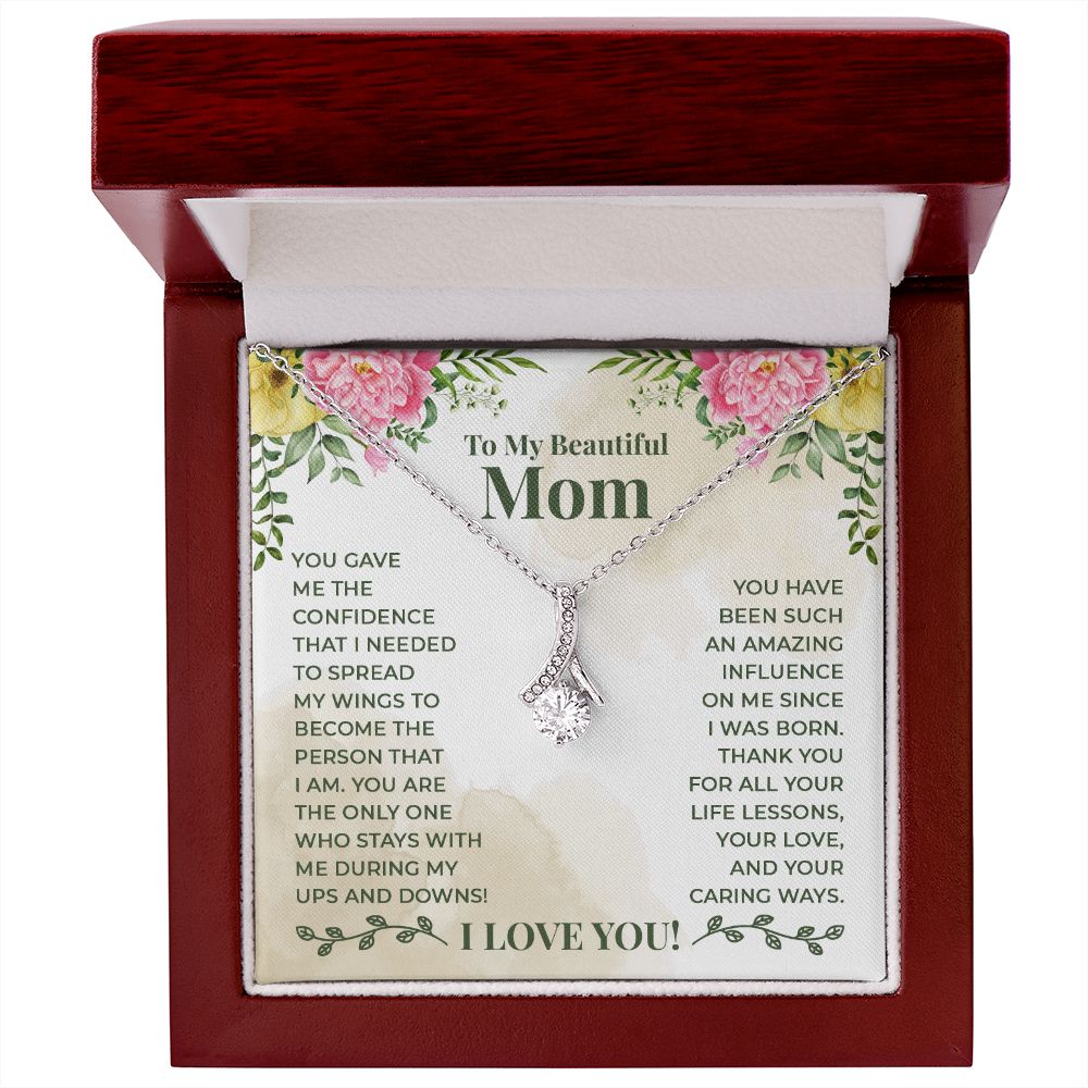 To My Beautiful Mom You Have Been Such an Amazing Influence Alluring Ribbon Necklace Message Card-Express Your Love Gifts