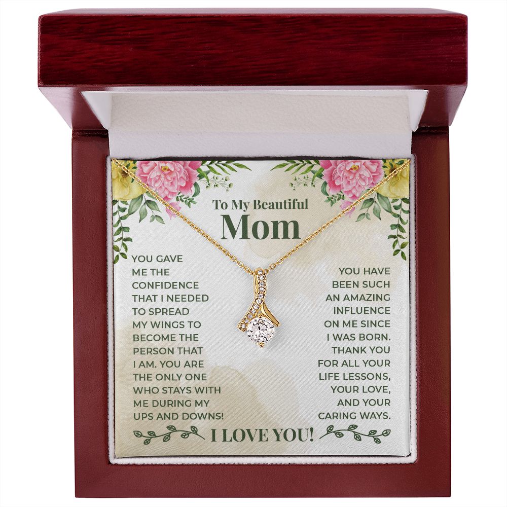 To My Beautiful Mom You Have Been Such an Amazing Influence Alluring Ribbon Necklace Message Card-Express Your Love Gifts