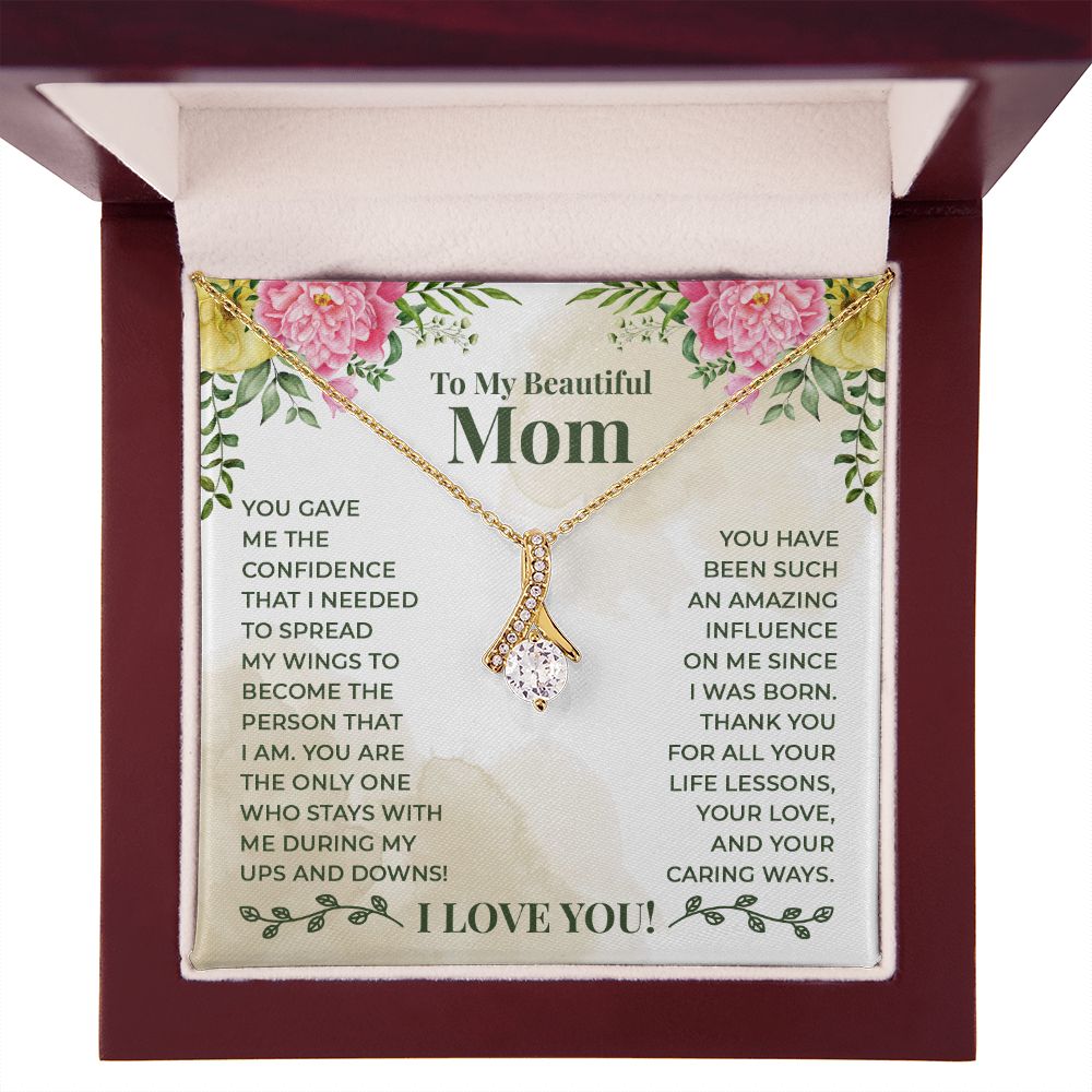 To My Beautiful Mom You Have Been Such an Amazing Influence Alluring Ribbon Necklace Message Card-Express Your Love Gifts