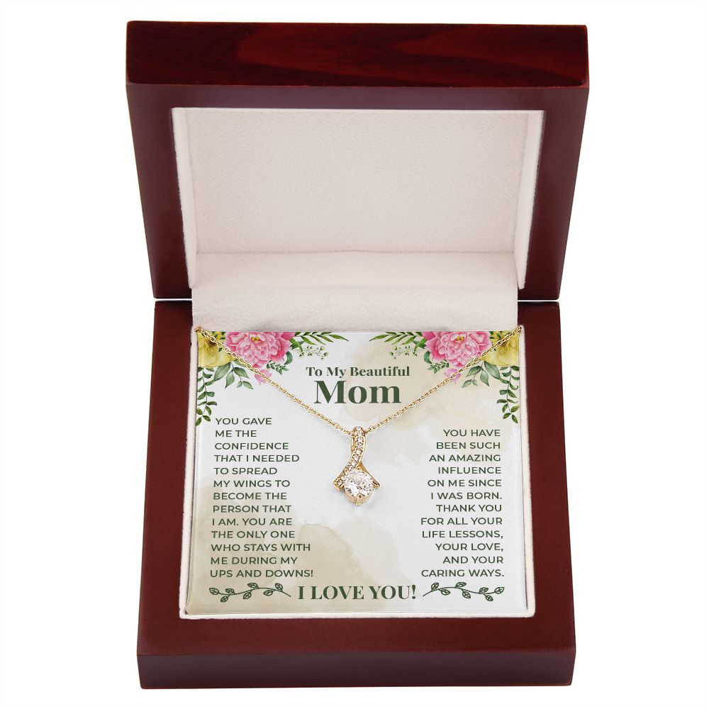 To My Beautiful Mom You Have Been Such an Amazing Influence Alluring Ribbon Necklace Message Card-Express Your Love Gifts