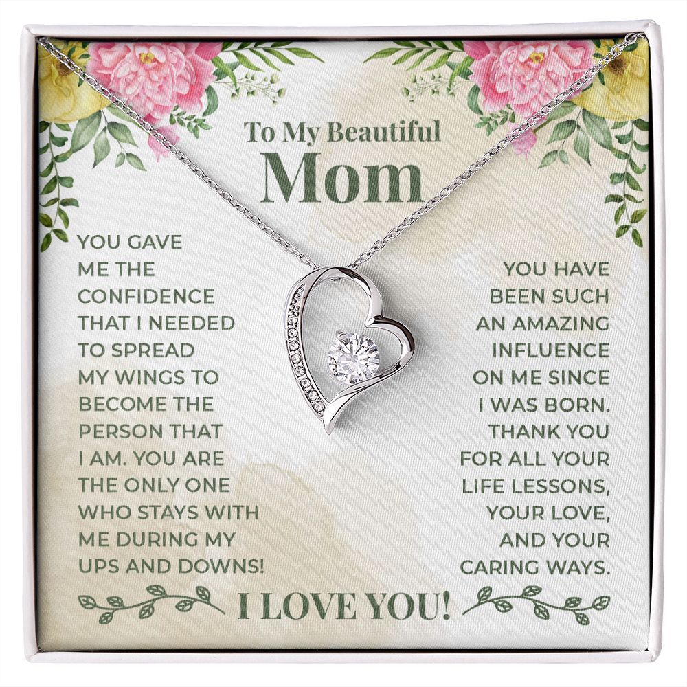 To My Beautiful Mom You Have Been Such an Amazing Influence Forever Necklace w Message Card-Express Your Love Gifts