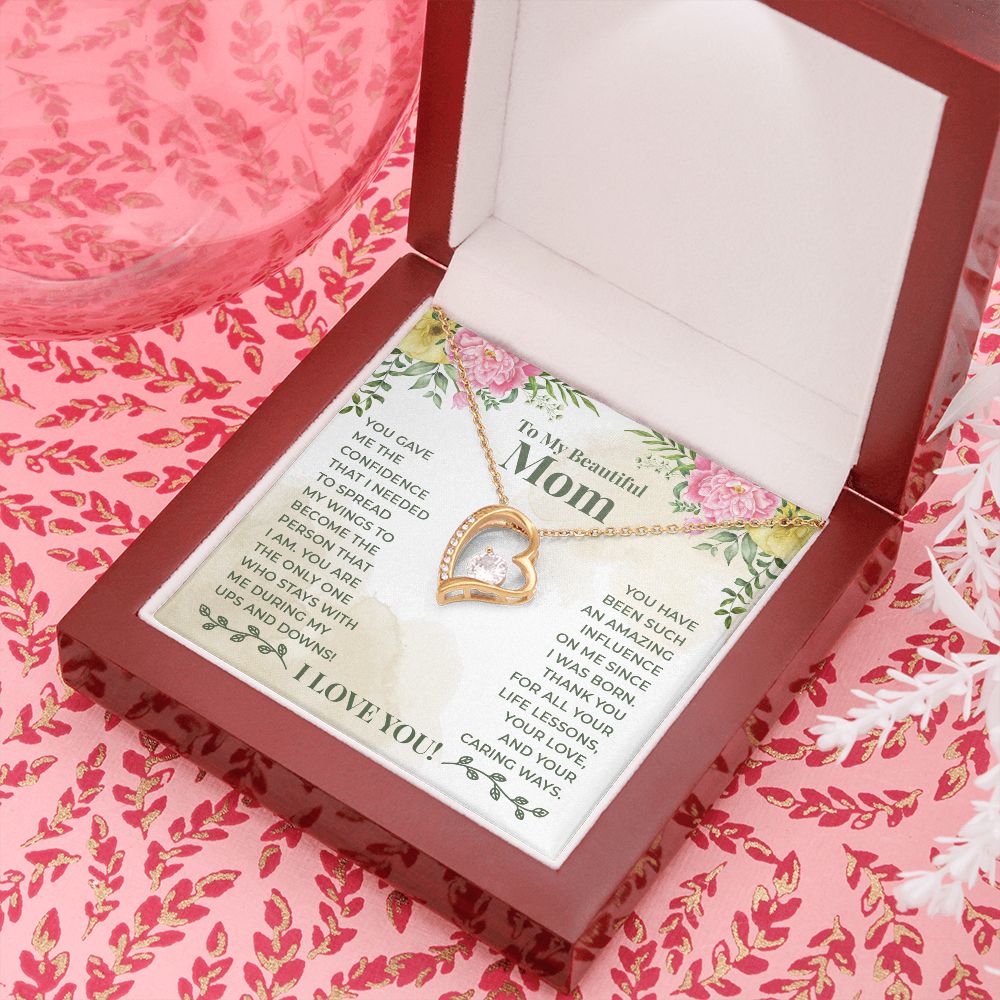 To My Beautiful Mom You Have Been Such an Amazing Influence Forever Necklace w Message Card-Express Your Love Gifts