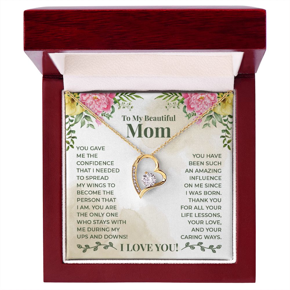 To My Beautiful Mom You Have Been Such an Amazing Influence Forever Necklace w Message Card-Express Your Love Gifts