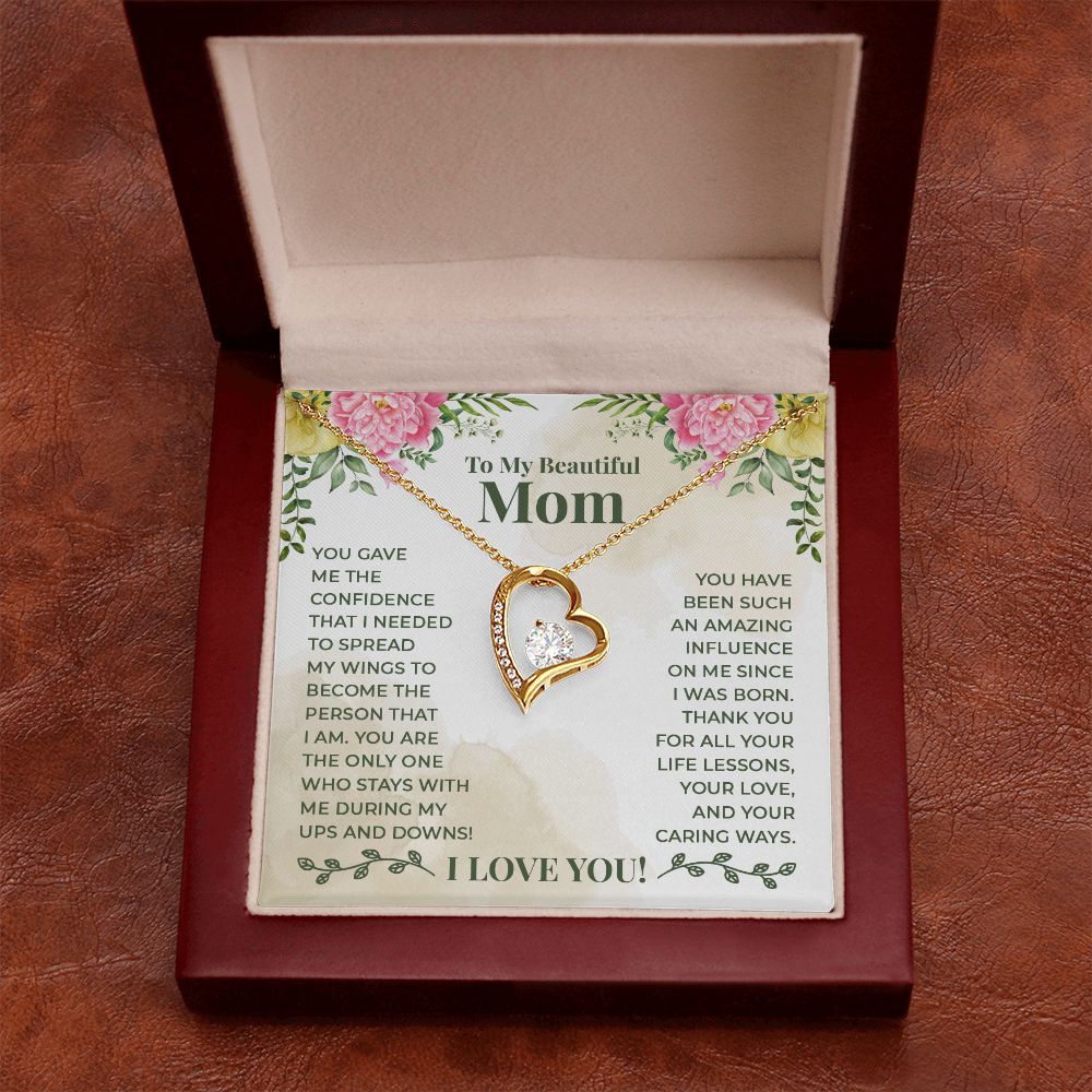 To My Beautiful Mom You Have Been Such an Amazing Influence Forever Necklace w Message Card-Express Your Love Gifts