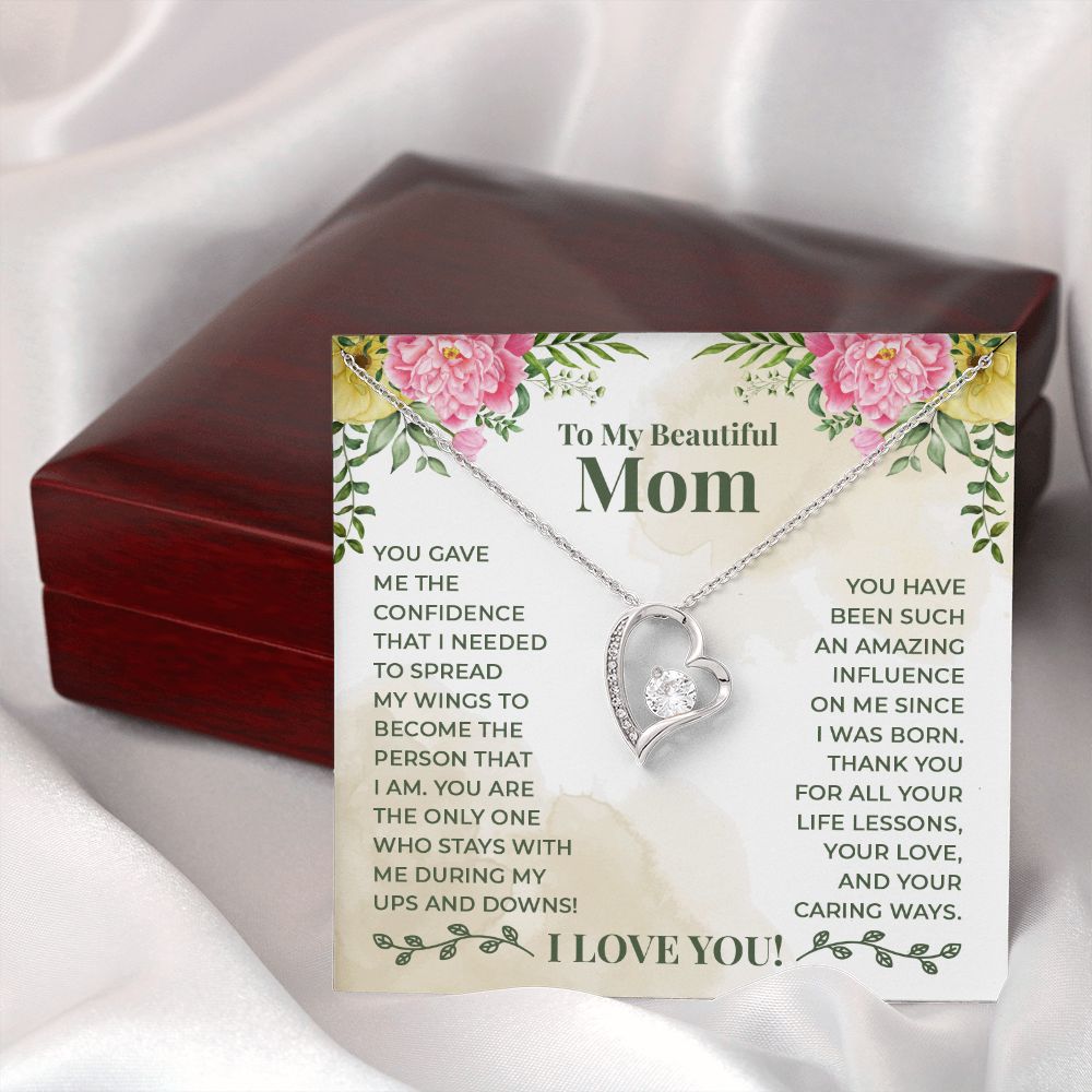 To My Beautiful Mom You Have Been Such an Amazing Influence Forever Necklace w Message Card-Express Your Love Gifts