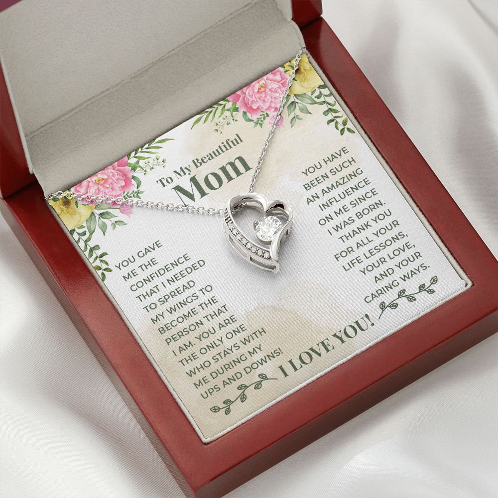 To My Beautiful Mom You Have Been Such an Amazing Influence Forever Necklace w Message Card-Express Your Love Gifts