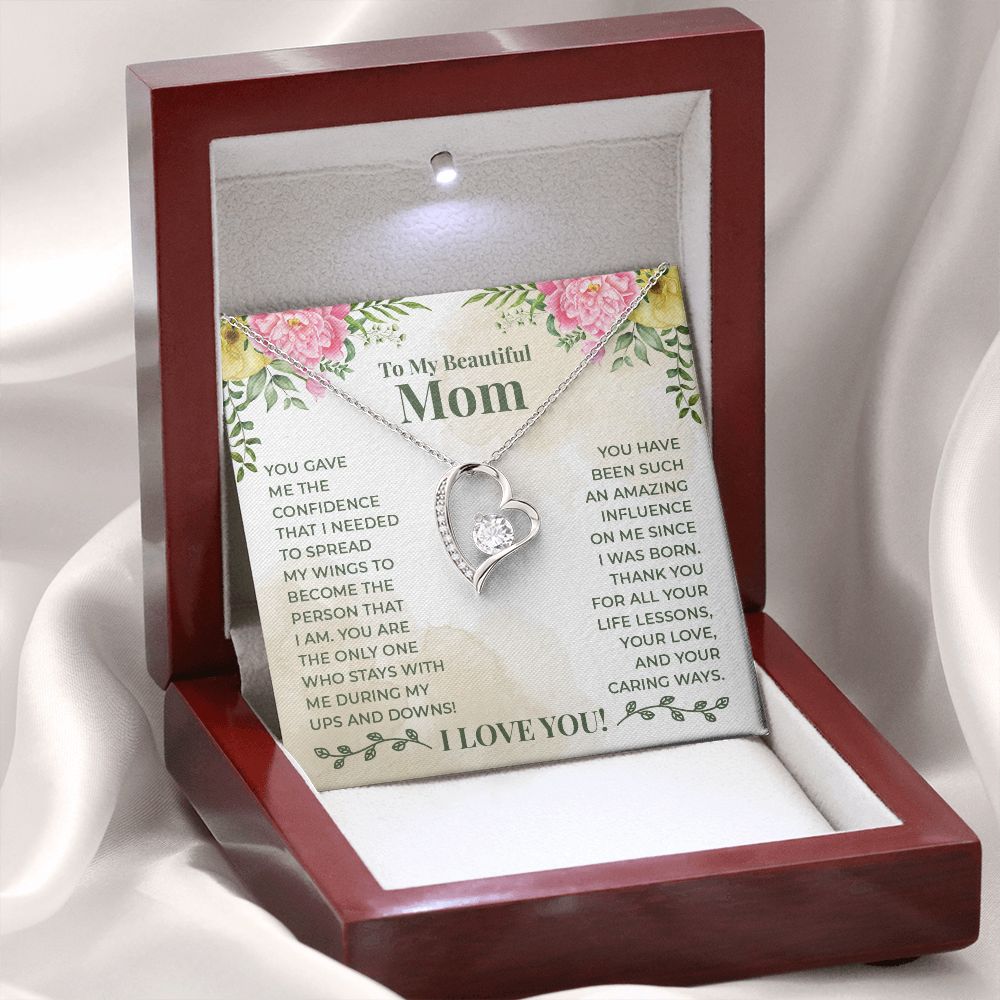 To My Beautiful Mom You Have Been Such an Amazing Influence Forever Necklace w Message Card-Express Your Love Gifts