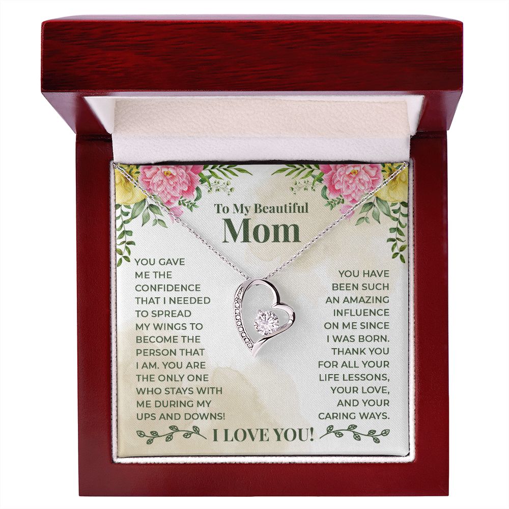 To My Beautiful Mom You Have Been Such an Amazing Influence Forever Necklace w Message Card-Express Your Love Gifts