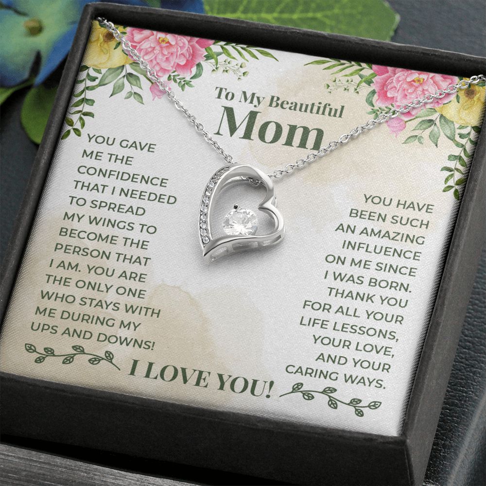 To My Beautiful Mom You Have Been Such an Amazing Influence Forever Necklace w Message Card-Express Your Love Gifts