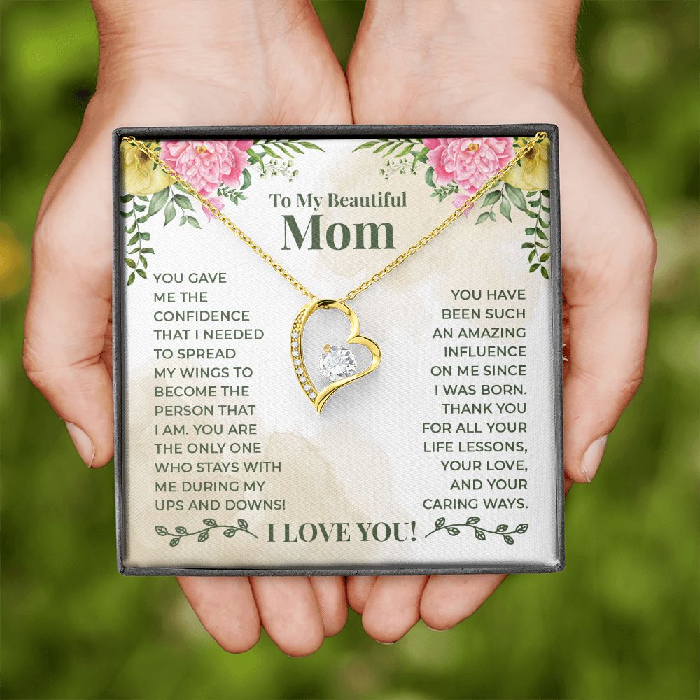 To My Beautiful Mom You Have Been Such an Amazing Influence Forever Necklace w Message Card-Express Your Love Gifts