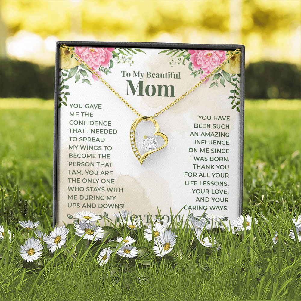 To My Beautiful Mom You Have Been Such an Amazing Influence Forever Necklace w Message Card-Express Your Love Gifts