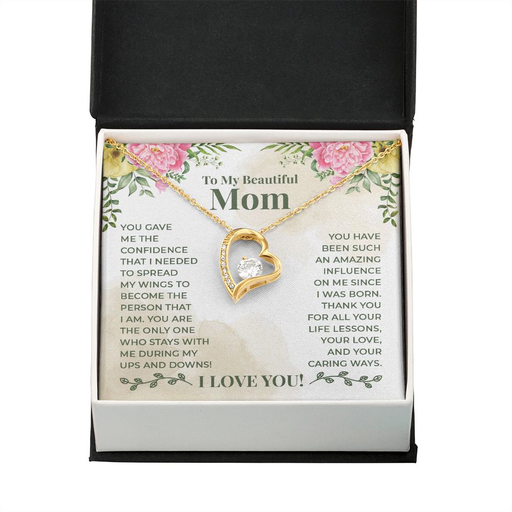 To My Beautiful Mom You Have Been Such an Amazing Influence Forever Necklace w Message Card-Express Your Love Gifts