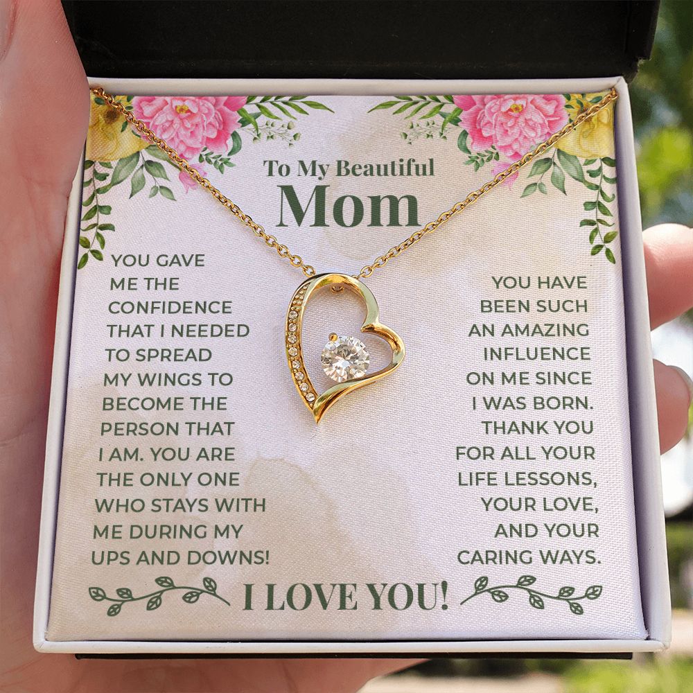 To My Beautiful Mom You Have Been Such an Amazing Influence Forever Necklace w Message Card-Express Your Love Gifts