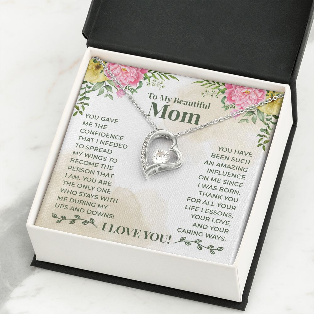 To My Beautiful Mom You Have Been Such an Amazing Influence Forever Necklace w Message Card-Express Your Love Gifts