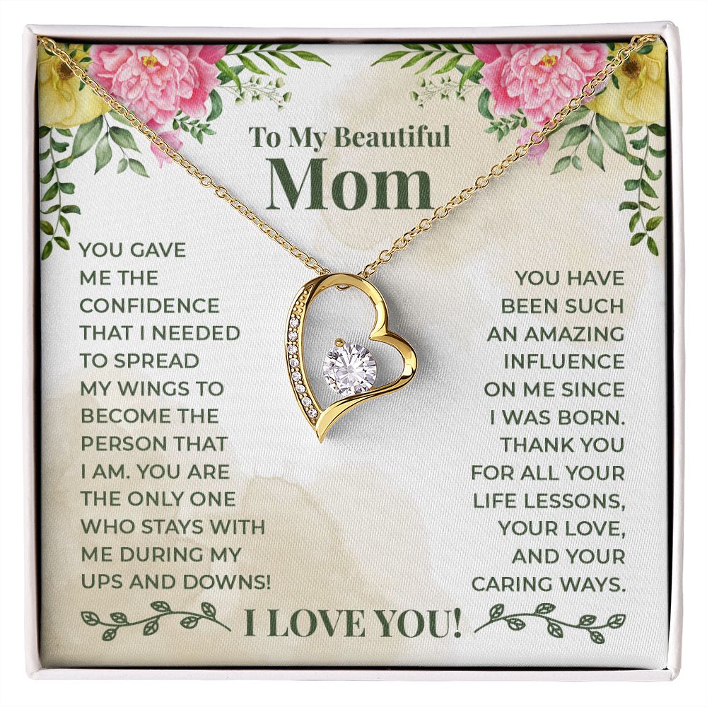 To My Beautiful Mom You Have Been Such an Amazing Influence Forever Necklace w Message Card-Express Your Love Gifts