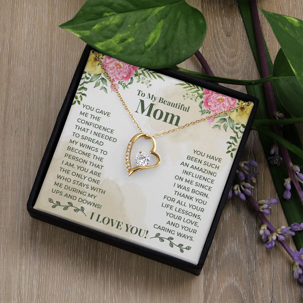 To My Beautiful Mom You Have Been Such an Amazing Influence Forever Necklace w Message Card-Express Your Love Gifts