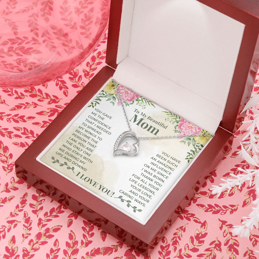 To My Beautiful Mom You Have Been Such an Amazing Influence Forever Necklace w Message Card-Express Your Love Gifts