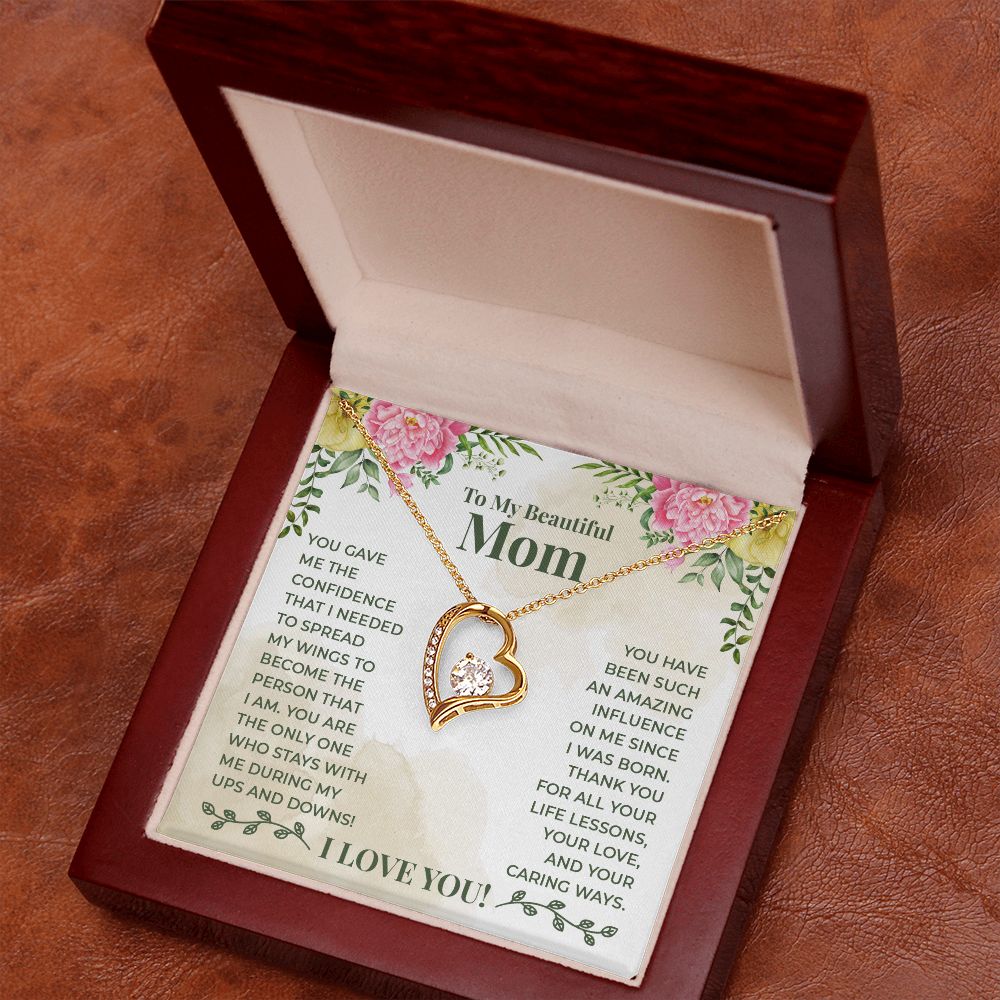 To My Beautiful Mom You Have Been Such an Amazing Influence Forever Necklace w Message Card-Express Your Love Gifts