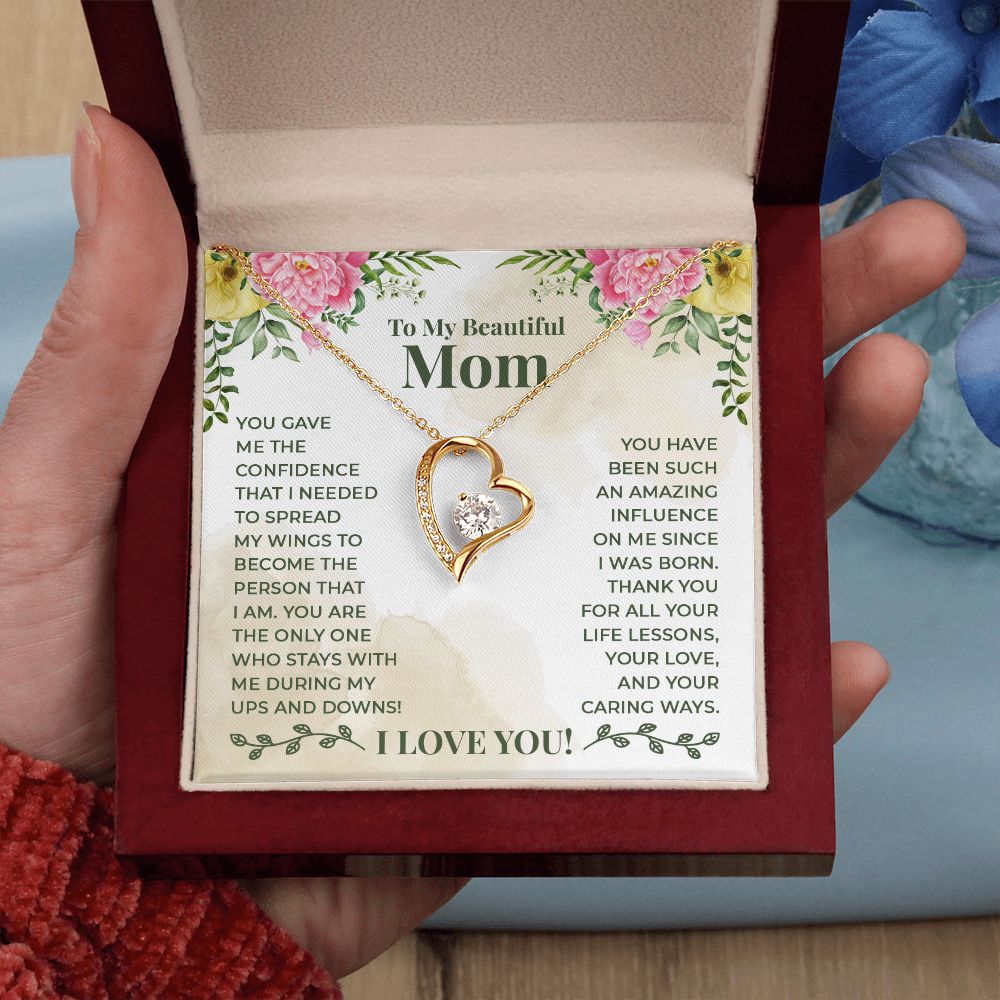 To My Beautiful Mom You Have Been Such an Amazing Influence Forever Necklace w Message Card-Express Your Love Gifts