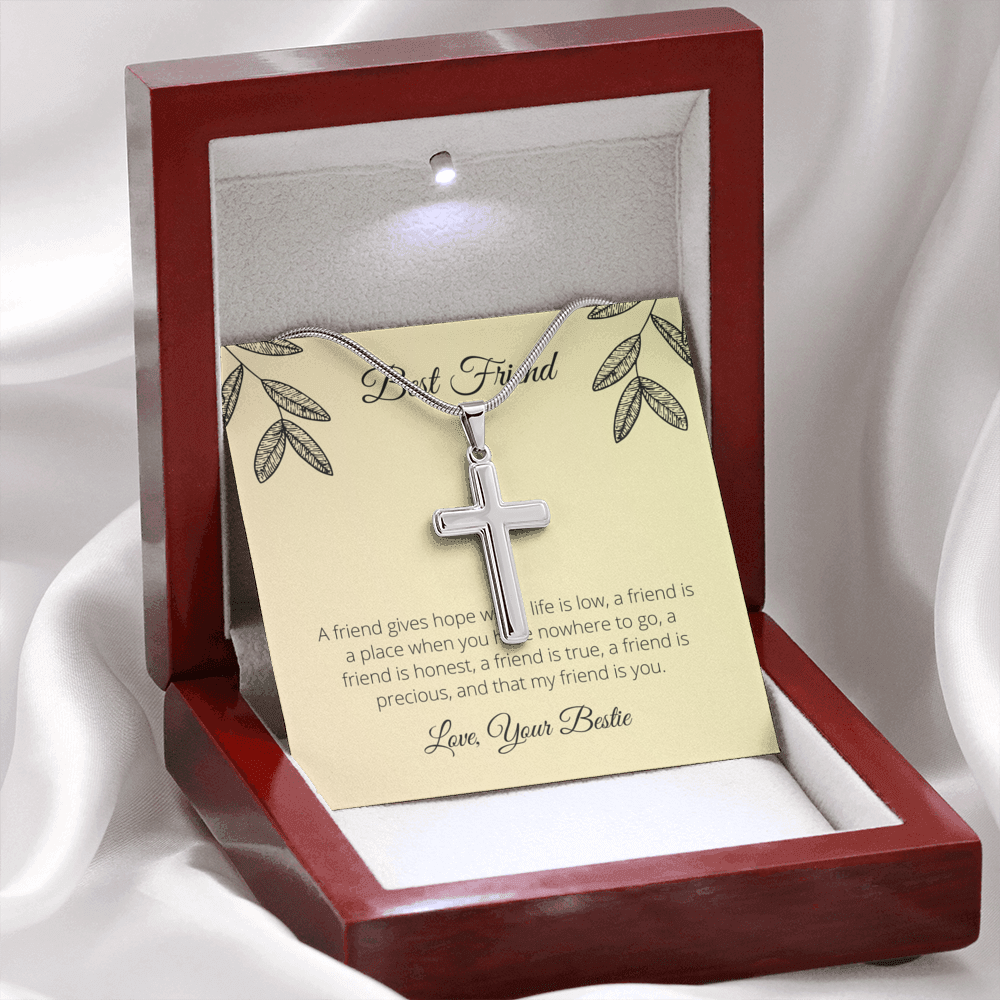 To My Best Friend Precious Friend Cross Card Necklace w Stainless Steel Pendant-Express Your Love Gifts