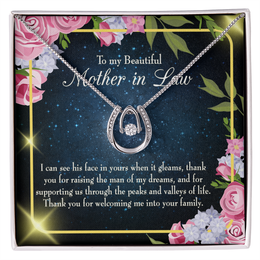 To my Beutiful Mother-in-Law Lucky Horseshoe Necklace Message Card 14k w CZ Crystals-Express Your Love Gifts