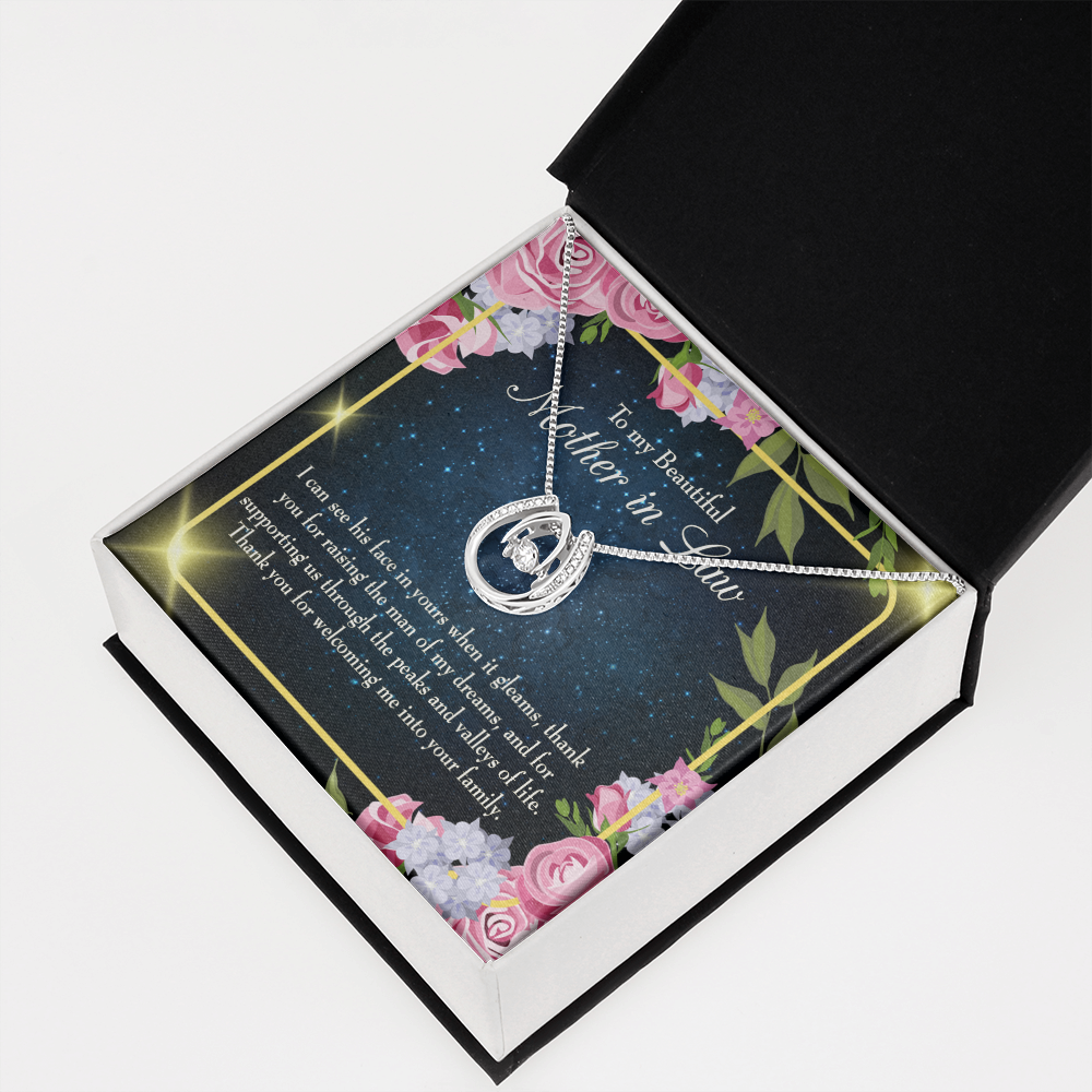 To my Beutiful Mother-in-Law Lucky Horseshoe Necklace Message Card 14k w CZ Crystals-Express Your Love Gifts