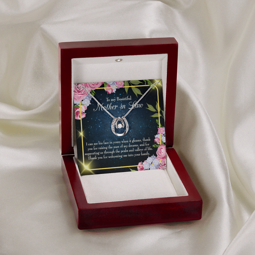 To my Beutiful Mother-in-Law Lucky Horseshoe Necklace Message Card 14k w CZ Crystals-Express Your Love Gifts