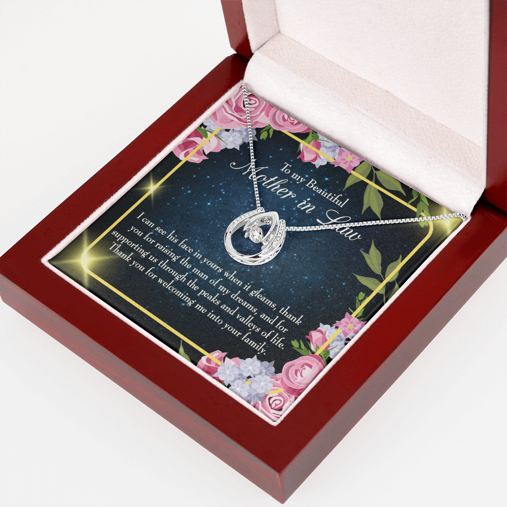 To my Beutiful Mother-in-Law Lucky Horseshoe Necklace Message Card 14k w CZ Crystals-Express Your Love Gifts