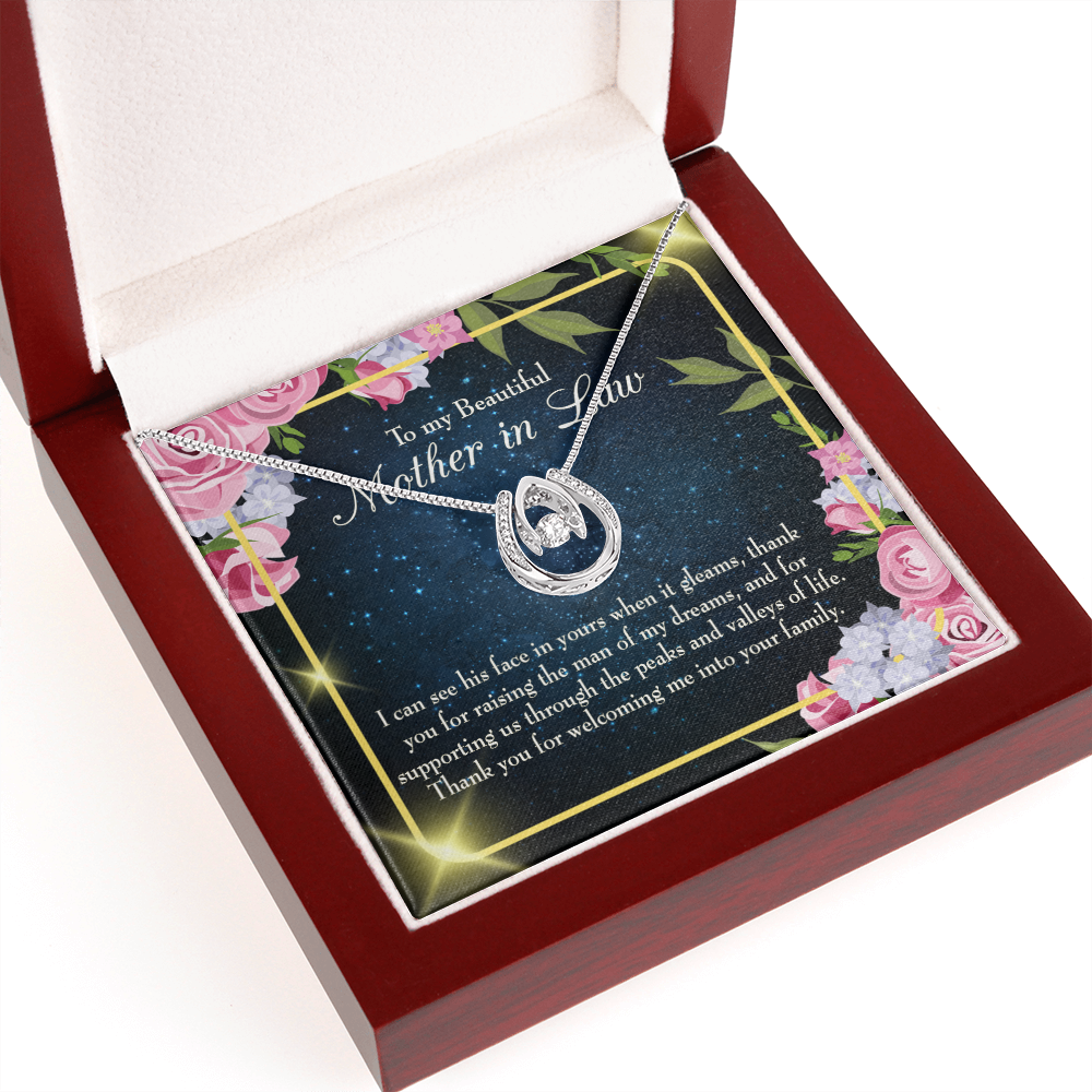 To my Beutiful Mother-in-Law Lucky Horseshoe Necklace Message Card 14k w CZ Crystals-Express Your Love Gifts