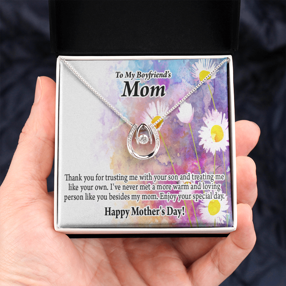 To My Boyfriend's Happy Mothers Day Mom Lucky Horseshoe Necklace Message Card 14k w CZ Crystals-Express Your Love Gifts