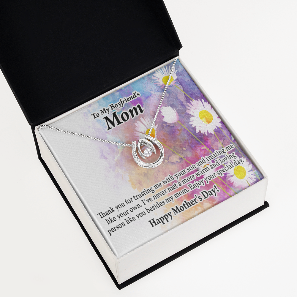 To My Boyfriend's Happy Mothers Day Mom Lucky Horseshoe Necklace Message Card 14k w CZ Crystals-Express Your Love Gifts