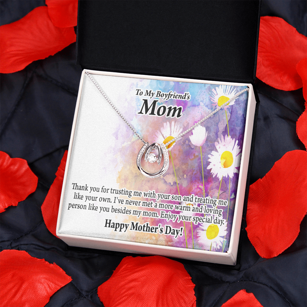 To My Boyfriend's Happy Mothers Day Mom Lucky Horseshoe Necklace Message Card 14k w CZ Crystals-Express Your Love Gifts