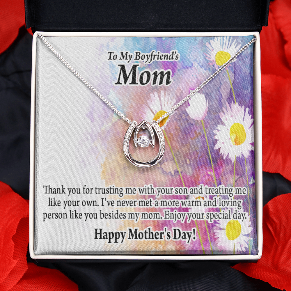 To My Boyfriend's Happy Mothers Day Mom Lucky Horseshoe Necklace Message Card 14k w CZ Crystals-Express Your Love Gifts