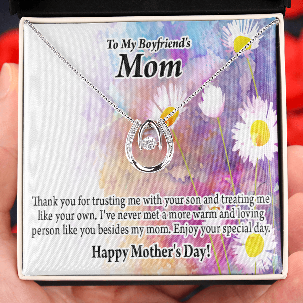 To My Boyfriend's Happy Mothers Day Mom Lucky Horseshoe Necklace Message Card 14k w CZ Crystals-Express Your Love Gifts