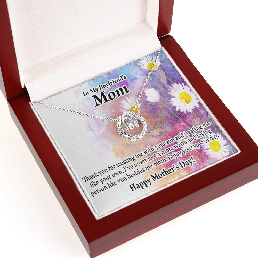 To My Boyfriend's Happy Mothers Day Mom Lucky Horseshoe Necklace Message Card 14k w CZ Crystals-Express Your Love Gifts