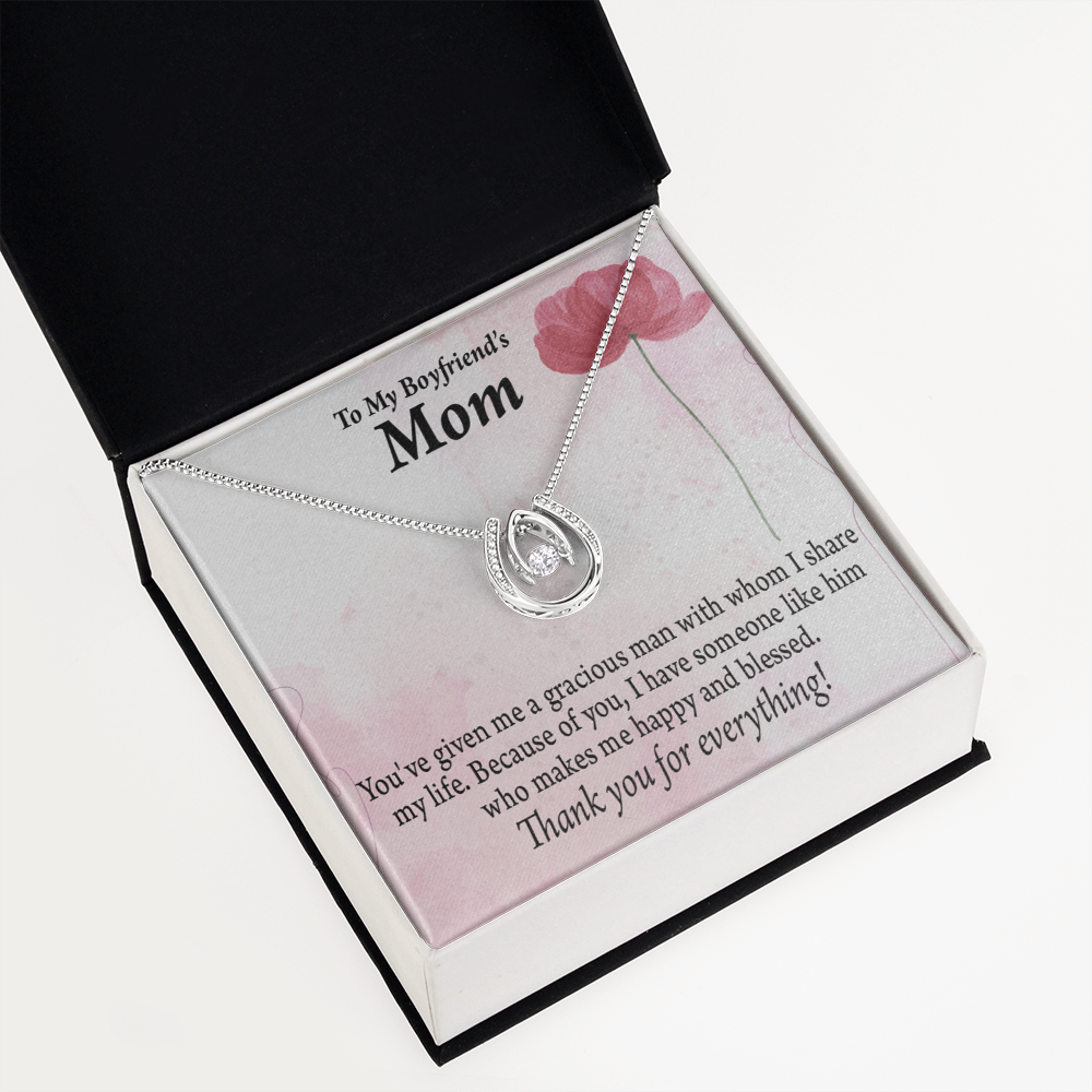 To My Boyfriend's Mom Thank You Lucky Horseshoe Necklace Message Card 14k w CZ Crystals-Express Your Love Gifts