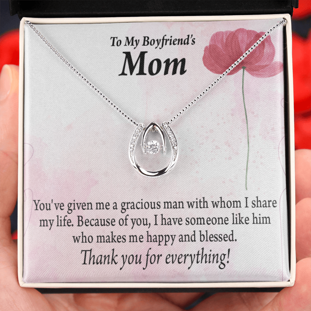 To My Boyfriend's Mom Thank You Lucky Horseshoe Necklace Message Card 14k w CZ Crystals-Express Your Love Gifts