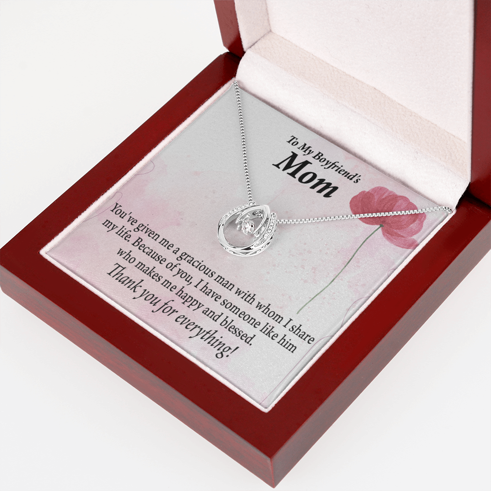 To My Boyfriend's Mom Thank You Lucky Horseshoe Necklace Message Card 14k w CZ Crystals-Express Your Love Gifts