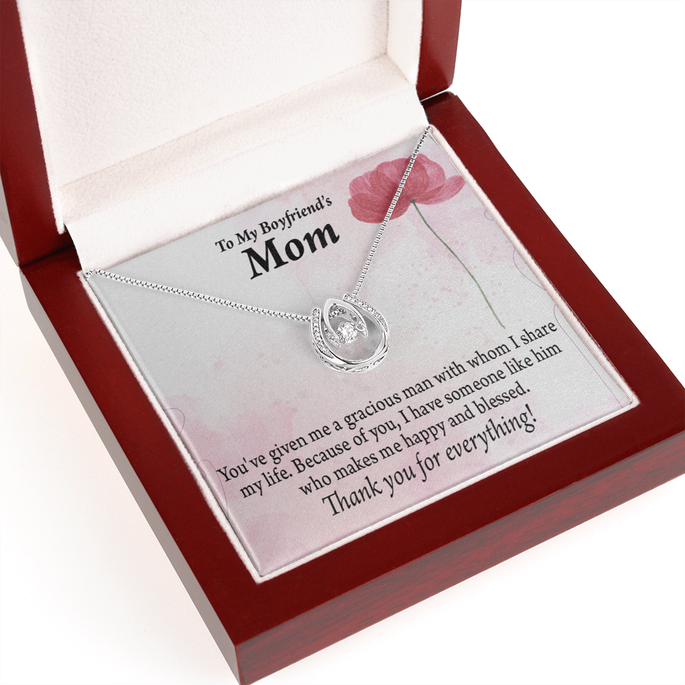 To My Boyfriend's Mom Thank You Lucky Horseshoe Necklace Message Card 14k w CZ Crystals-Express Your Love Gifts