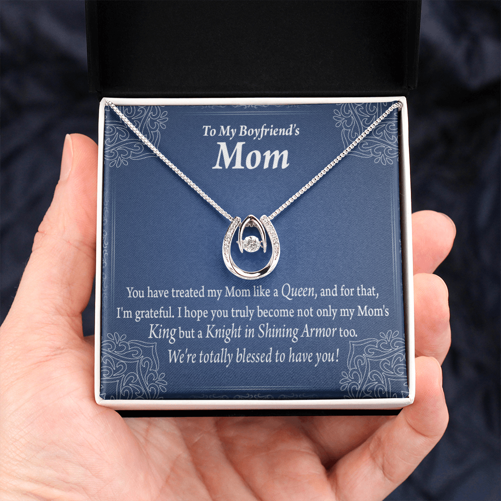 To My Boyfriends''s Mom Raised By a Queen Lucky Horseshoe Necklace Message Card 14k w CZ Crystals-Express Your Love Gifts