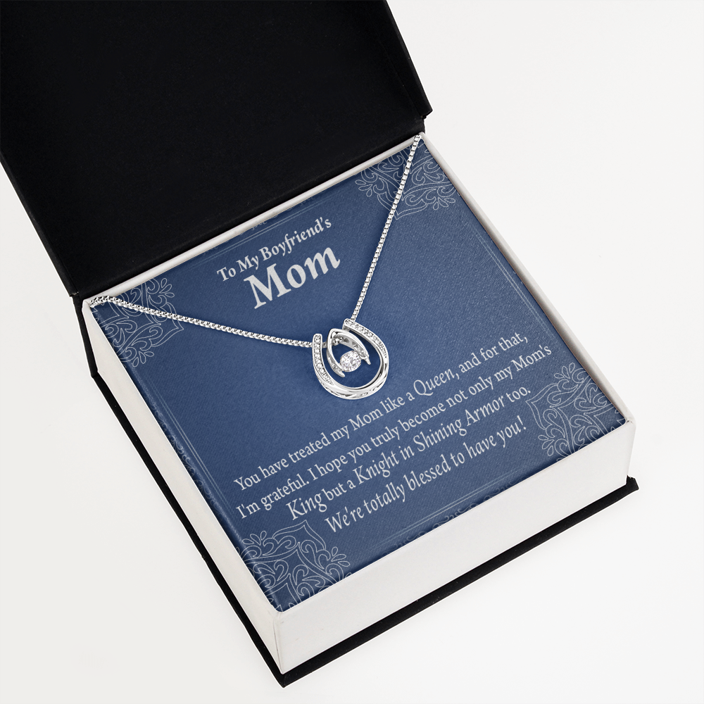 To My Boyfriends''s Mom Raised By a Queen Lucky Horseshoe Necklace Message Card 14k w CZ Crystals-Express Your Love Gifts