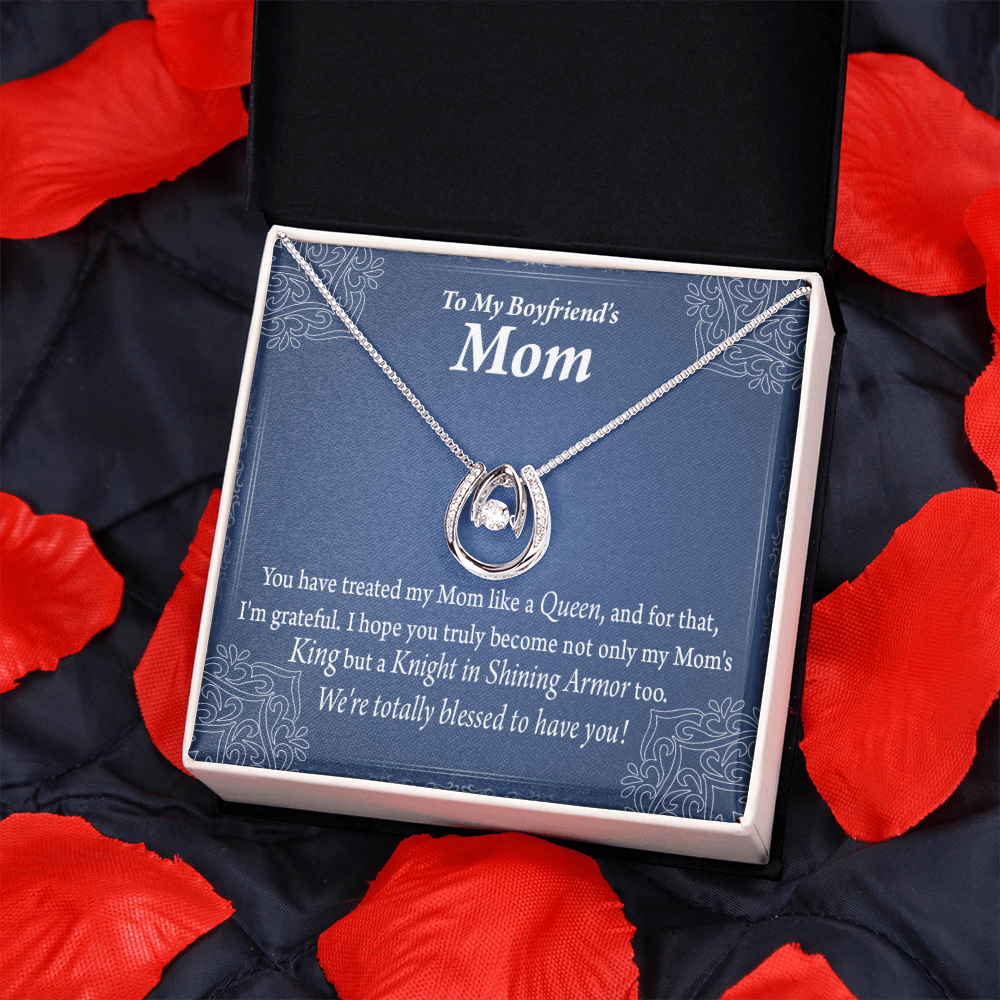 To My Boyfriends''s Mom Raised By a Queen Lucky Horseshoe Necklace Message Card 14k w CZ Crystals-Express Your Love Gifts