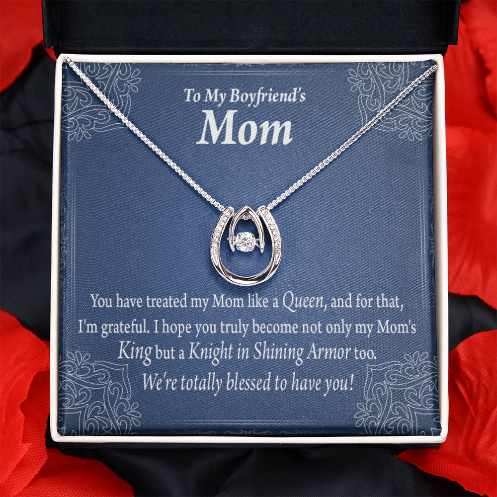 To My Boyfriends''s Mom Raised By a Queen Lucky Horseshoe Necklace Message Card 14k w CZ Crystals-Express Your Love Gifts