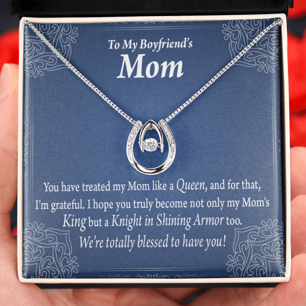 To My Boyfriends''s Mom Raised By a Queen Lucky Horseshoe Necklace Message Card 14k w CZ Crystals-Express Your Love Gifts